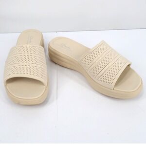 Clarks Drift Twist Cream Slide Sandals 9W Cloudsteppers Comfort Wedge New